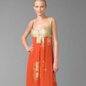 Nicole Miller Orange and Gold Midi Dress - never worn